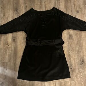 Elegant Kenneth Cole Black Silk Mini Dress with Metal Details